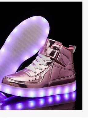 Kids Light-Up High Top Sneakers - Metallic Pink